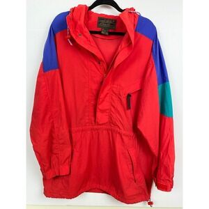 Vintage Eddie Bauer Men's Medium‎ 90s Colorblock Anorak Jacket Red Teal Outdoor